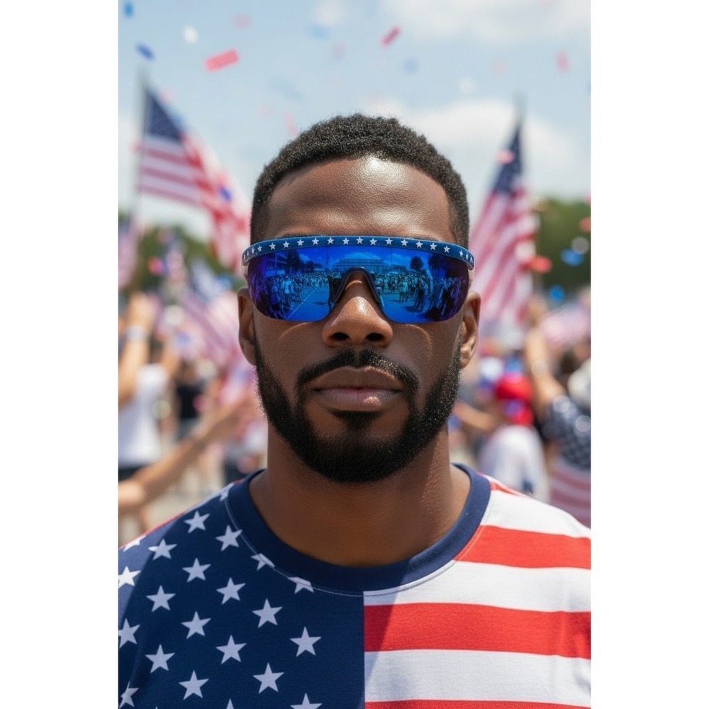 RETRO Red White Blue Patriotic Sunglasses With Case 400 UV Dark Tint Trendy